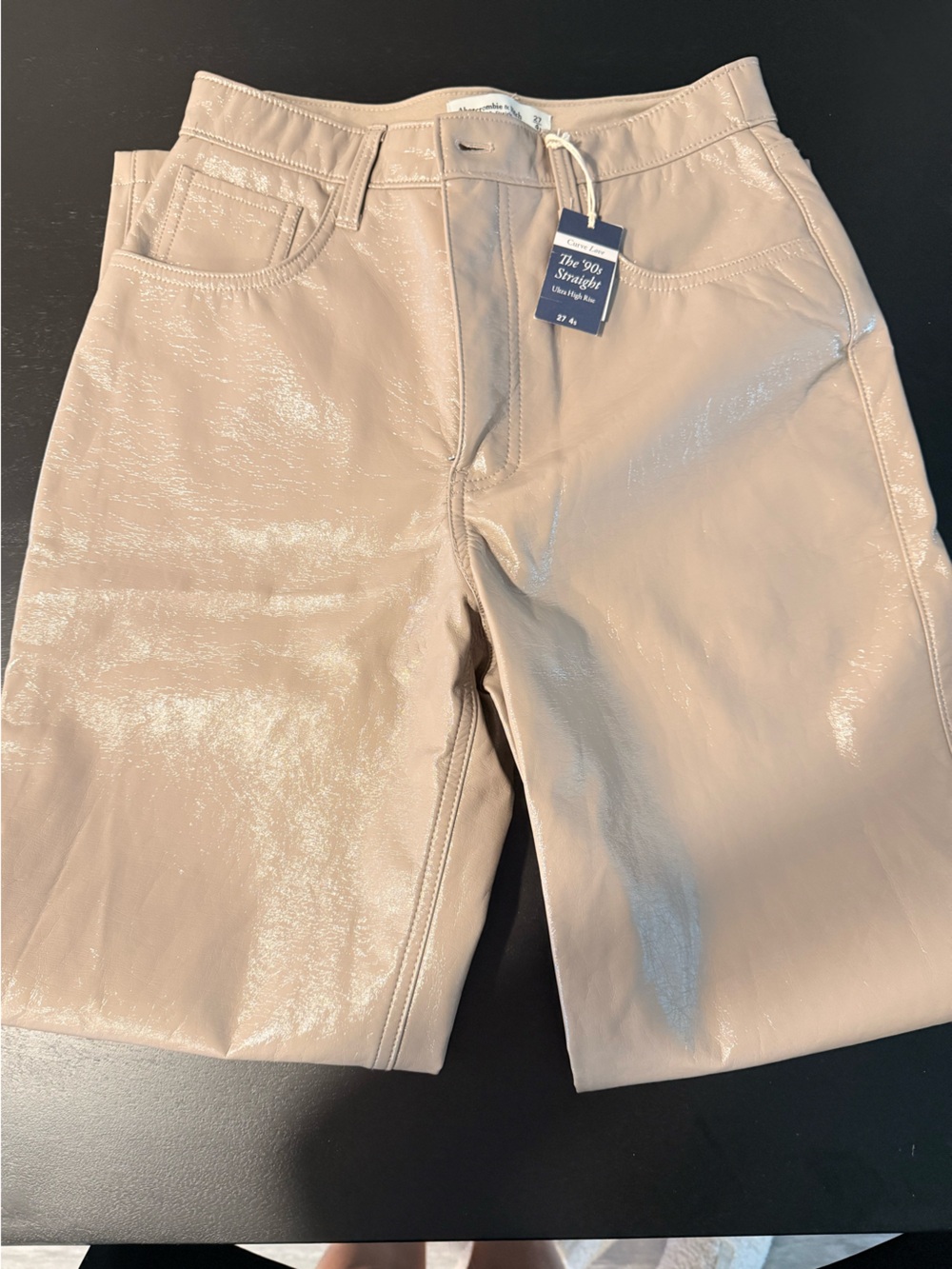 High-Rise Straight Leg Vegan Leather Pants - Taupe - Picture 2 of 4
